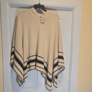 Chic Cream and Black Striped Women's Poncho
